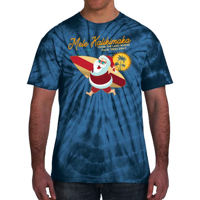 Mele Kalikimaka Surfer Santa Claus Tie-Dye T-Shirt