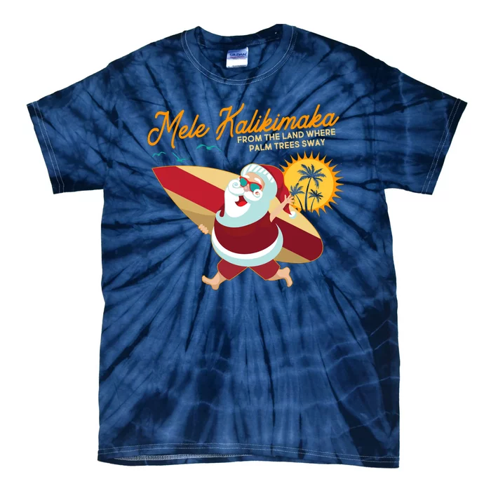 Mele Kalikimaka Surfer Santa Claus Tie-Dye T-Shirt