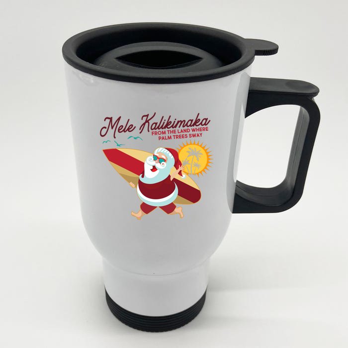 Mele Kalikimaka Surfer Santa Claus Front & Back Stainless Steel Travel Mug