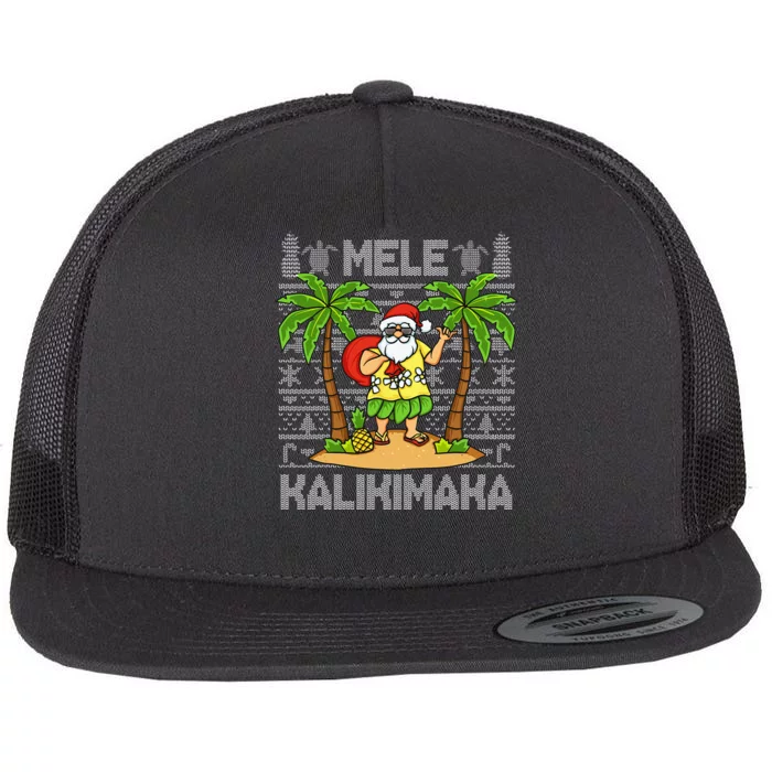 Mele Kalikimaka Santa Claus Hawaiian Christmas In July Flat Bill Trucker Hat