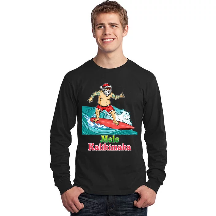 Mele Kalikimaka Santa Surfing Christmas Surf In July Merry Tall Long Sleeve T-Shirt