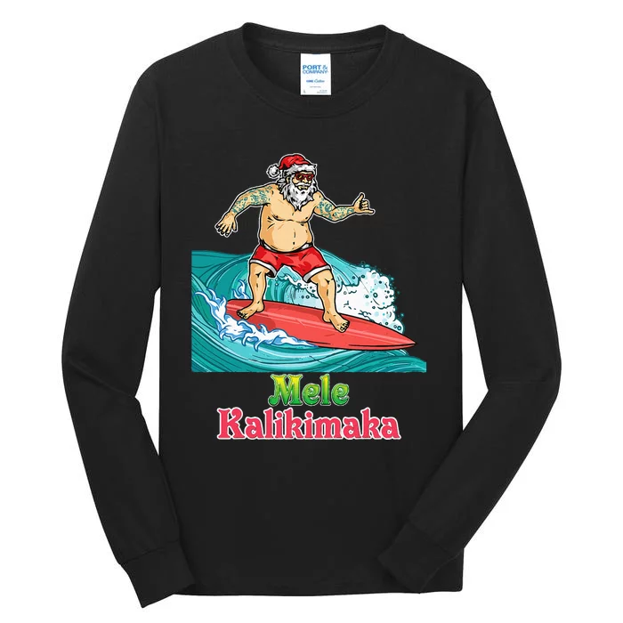 Mele Kalikimaka Santa Surfing Christmas Surf In July Merry Tall Long Sleeve T-Shirt