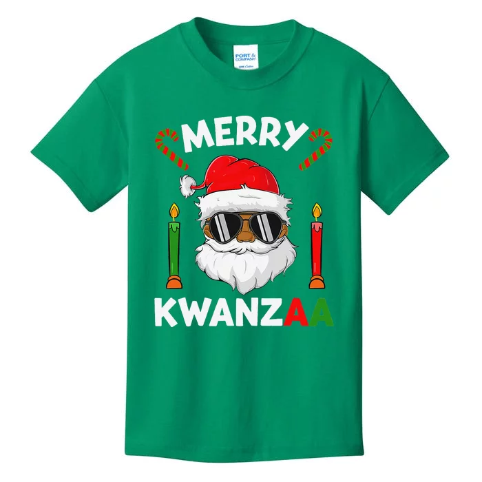 Merry Kwanzaa Santa Black Christmas African American Kids T-Shirt