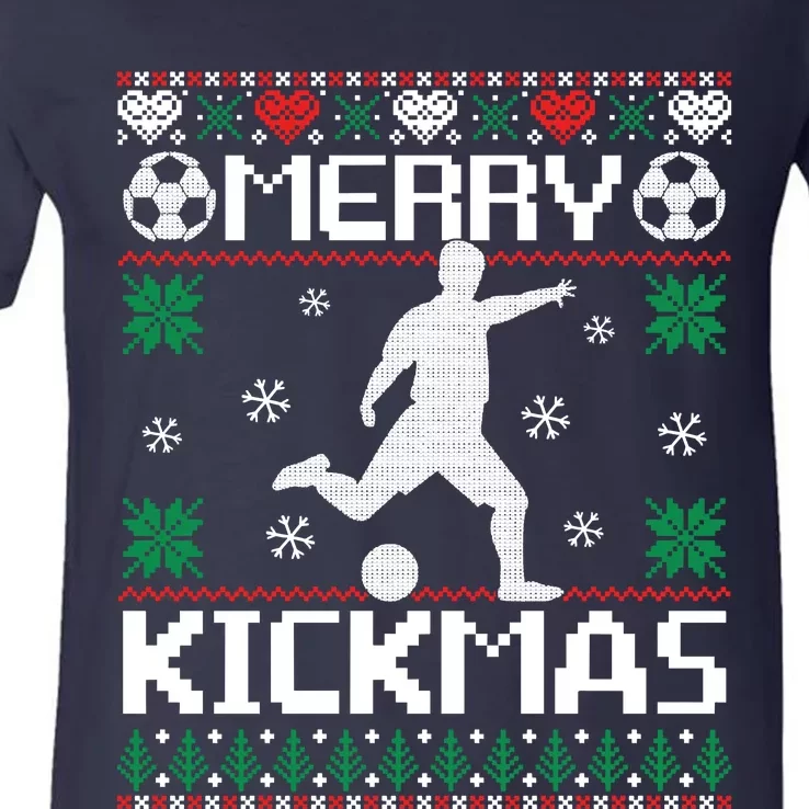 Merry Kickmas Soccer Player Sports Ugly Christmas Sweater V-Neck T-Shirt