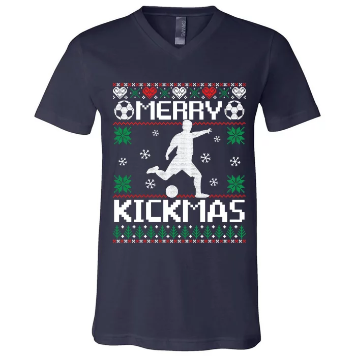 Merry Kickmas Soccer Player Sports Ugly Christmas Sweater V-Neck T-Shirt