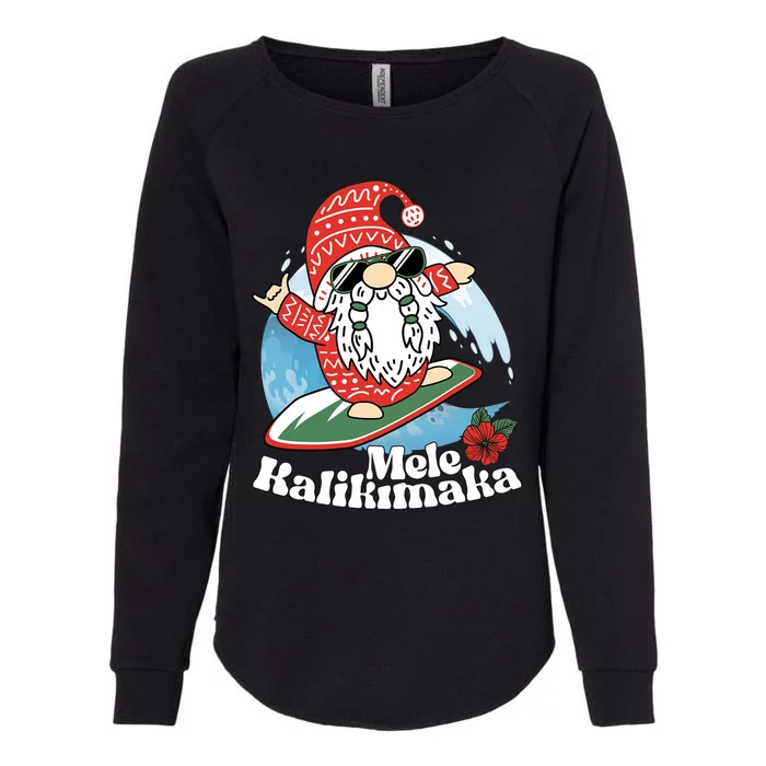 Mele Kalikimaka Santa Surfing Christmas Hawaiian Shaka Womens California Wash Sweatshirt