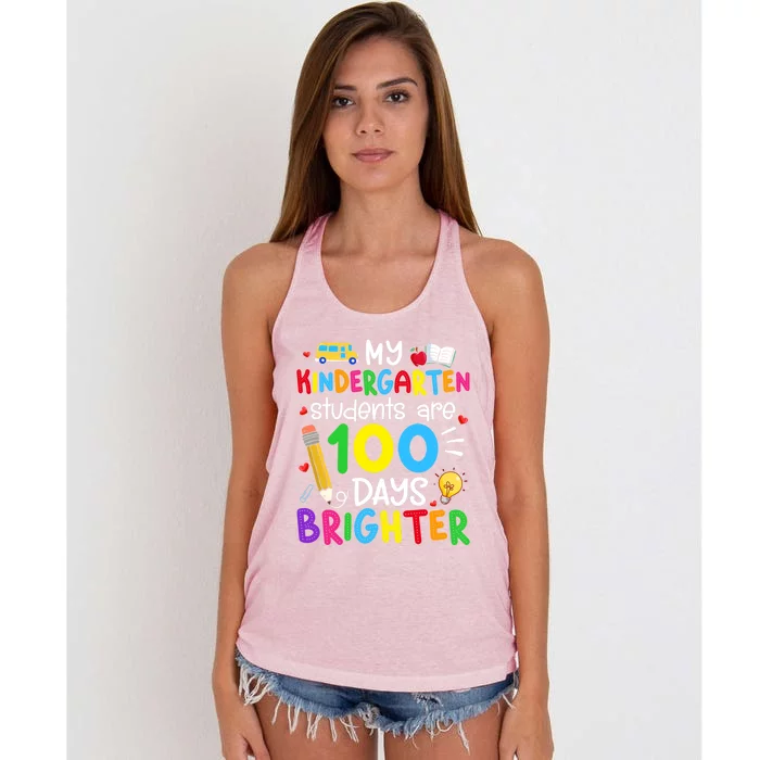 My Kindergarten Students Are 100 Days Brighter 100th Day Meaningful Gift Women's Knotted Racerback Tank