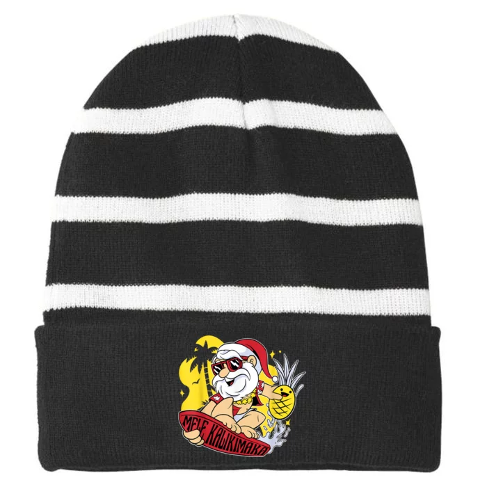 Mele Kalikimaka Santa Hawaiian Christmas In July Gifts Striped Beanie with Solid Band