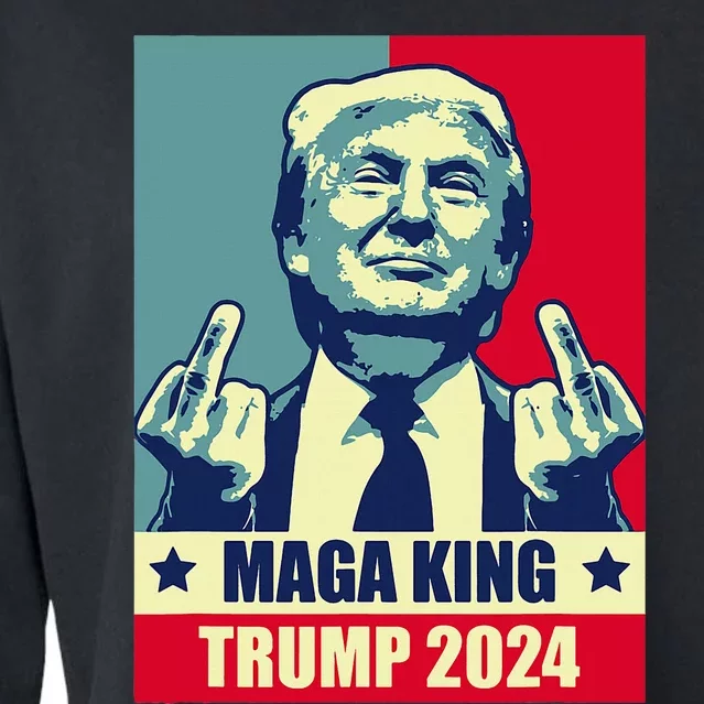 Maga King Trump 2024 Usa Trump Flipping Off American Flag Cropped Pullover Crew