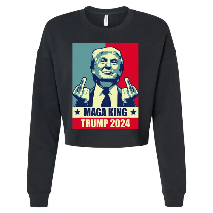 Maga King Trump 2024 Usa Trump Flipping Off American Flag Cropped Pullover Crew