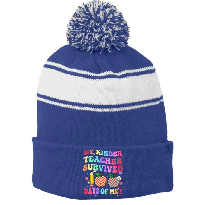 My Kindergarten Teacher Survived 100 Days Of Me Fun School Gift Stripe Pom Pom Beanie