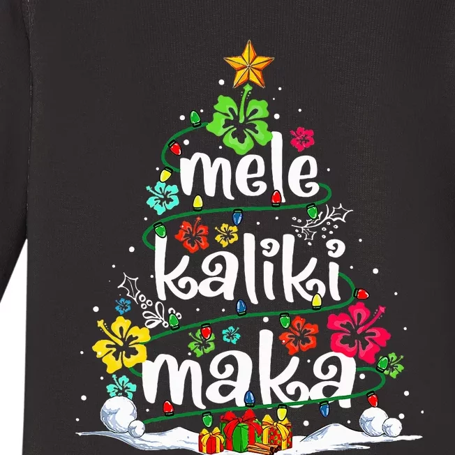 Mele Kalikimaka Tropical Christmas Hawaiian Santa Xmas Tree Baby Long Sleeve Bodysuit