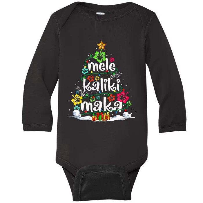 Mele Kalikimaka Tropical Christmas Hawaiian Santa Xmas Tree Baby Long Sleeve Bodysuit