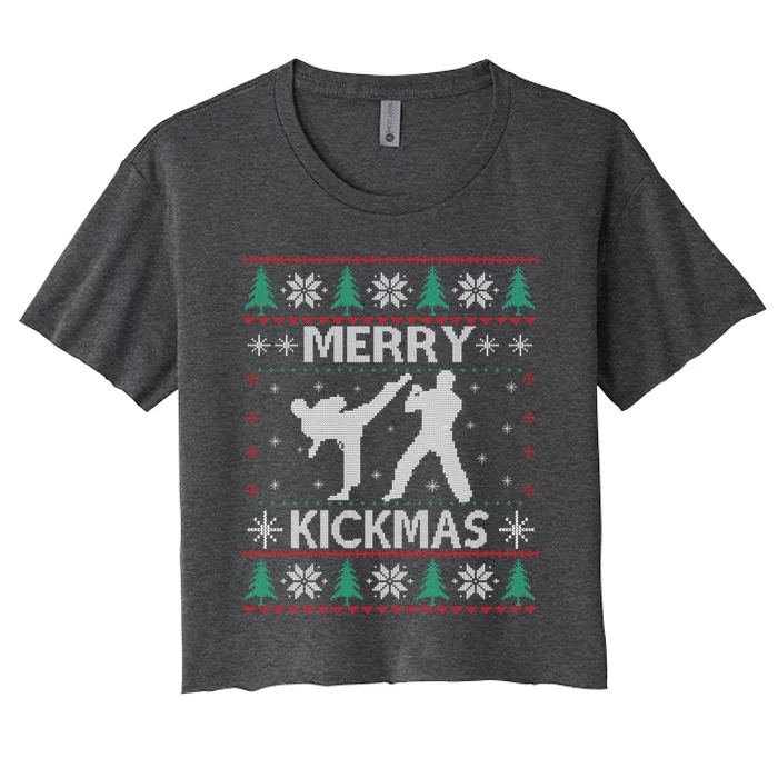 Merry Kickmas Taekwondo Christmas Ugly Sweater Xmas Funny Gift Women's Crop Top Tee