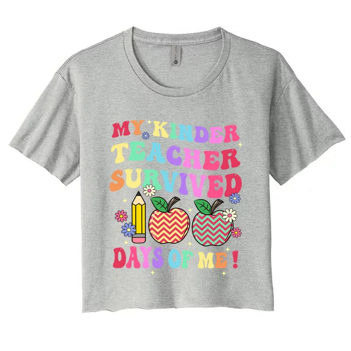 My Kindergarten Teacher Survived 100 Days Of Me Fun School Gift Women's Crop Top Tee