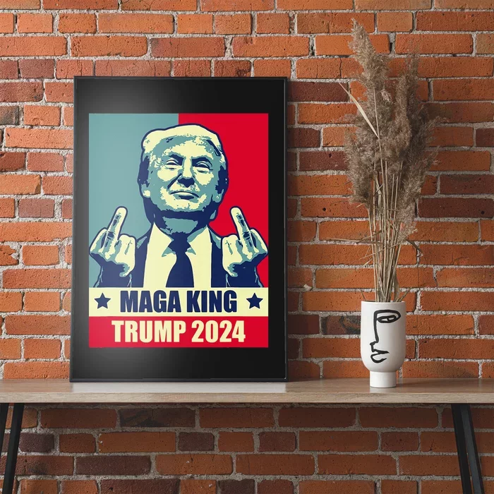 Maga King Trump 2024 Usa Trump Flipping Off American Flag Poster