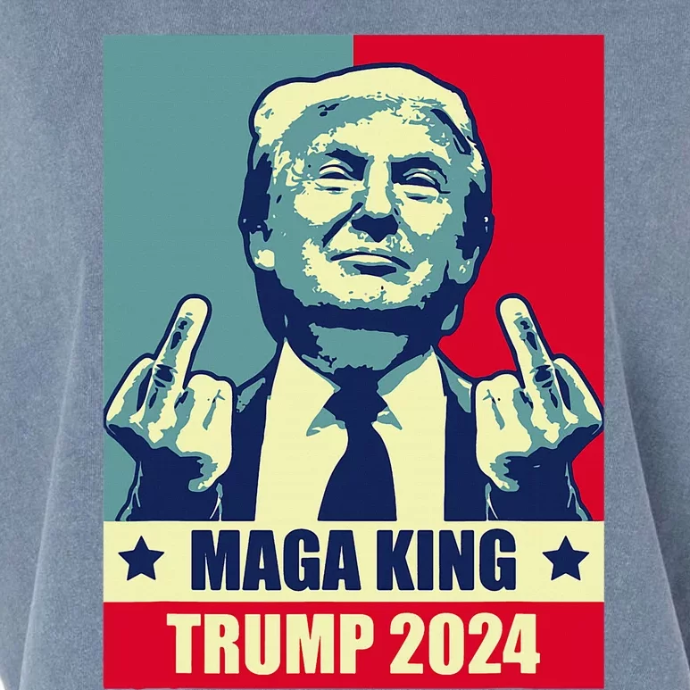 Maga King Trump 2024 Usa Trump Flipping Off American Flag Garment-Dyed Women's Muscle Tee