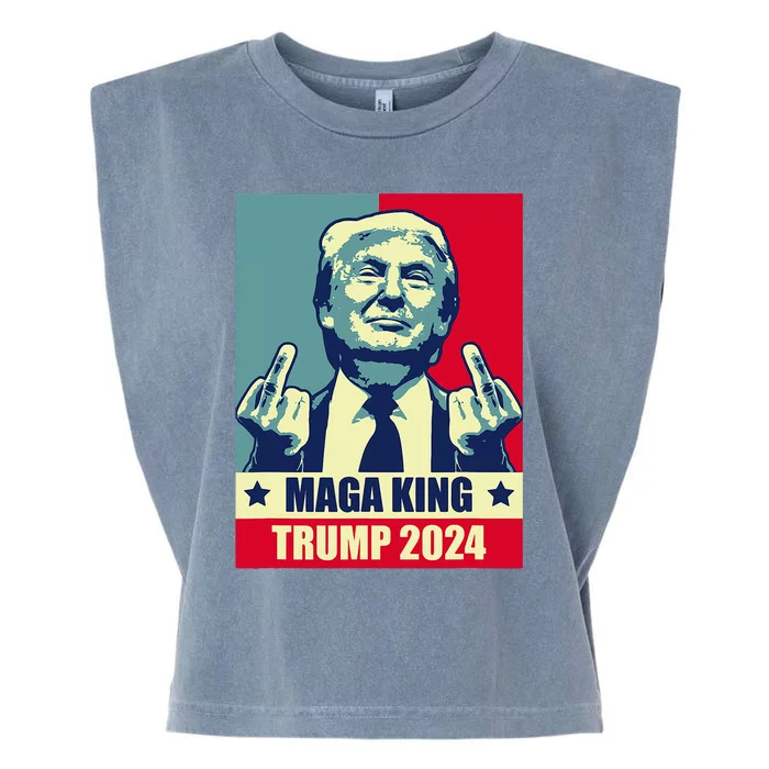 Maga King Trump 2024 Usa Trump Flipping Off American Flag Garment-Dyed Women's Muscle Tee