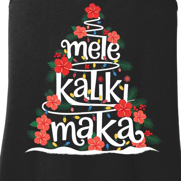 Mele Kalikimaka Tropical Holiday Hawaiian Santa Xmas Tree Ladies Essential Tank