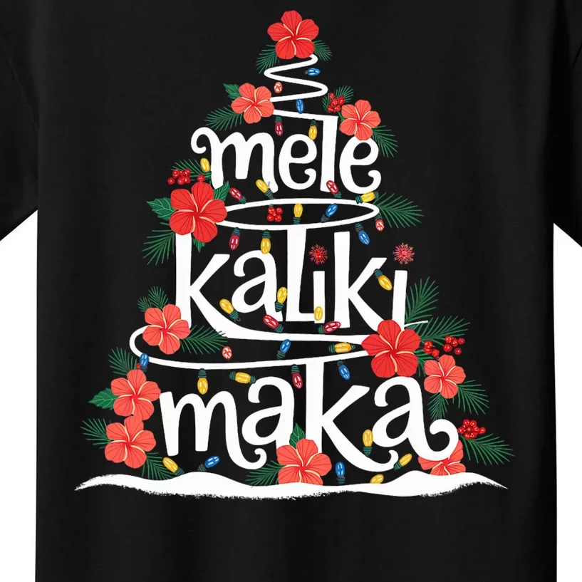 Mele Kalikimaka Tropical Holiday Hawaiian Santa Xmas Tree Kids T-Shirt