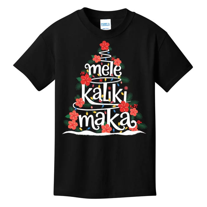 Mele Kalikimaka Tropical Holiday Hawaiian Santa Xmas Tree Kids T-Shirt