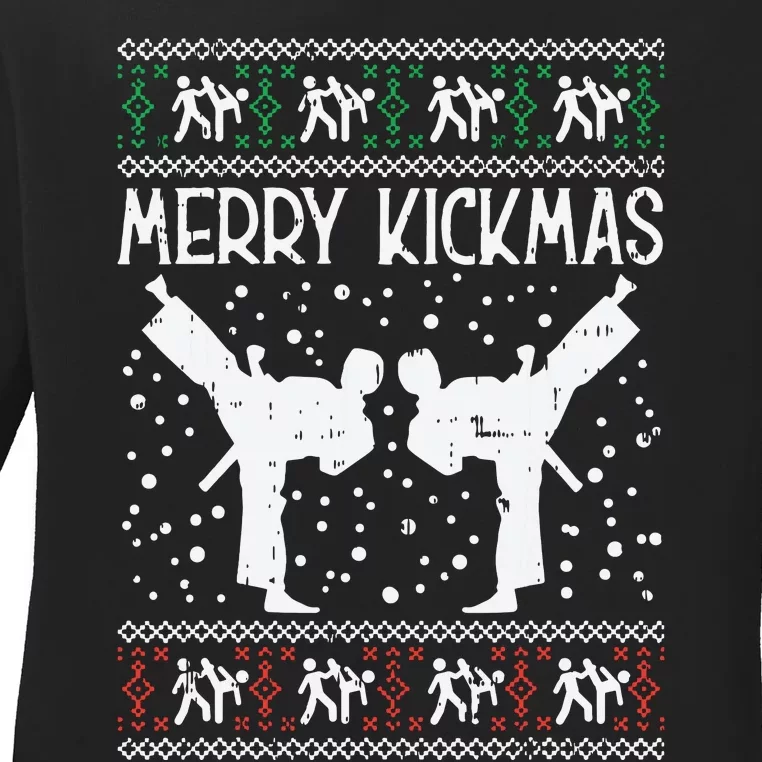 Merry Kickmas Ugly Christmas Karate Jiu Jitsu Martial Gift Ladies Long Sleeve Shirt