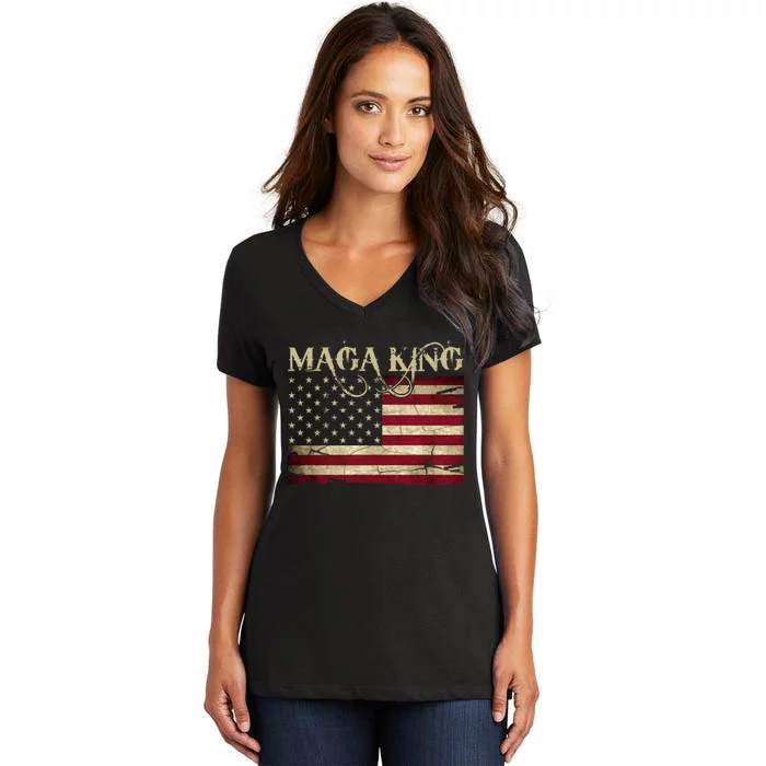 Maga King United States Vintage Flag Women's V-Neck T-Shirt