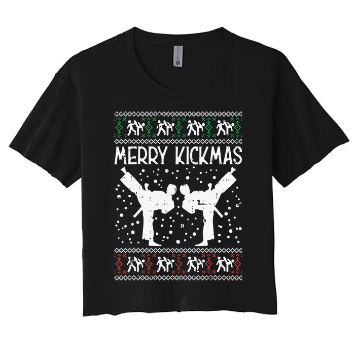 Merry Kickmas Ugly Christmas Karate Jiu Jitsu Martial Gift Women's Crop Top Tee