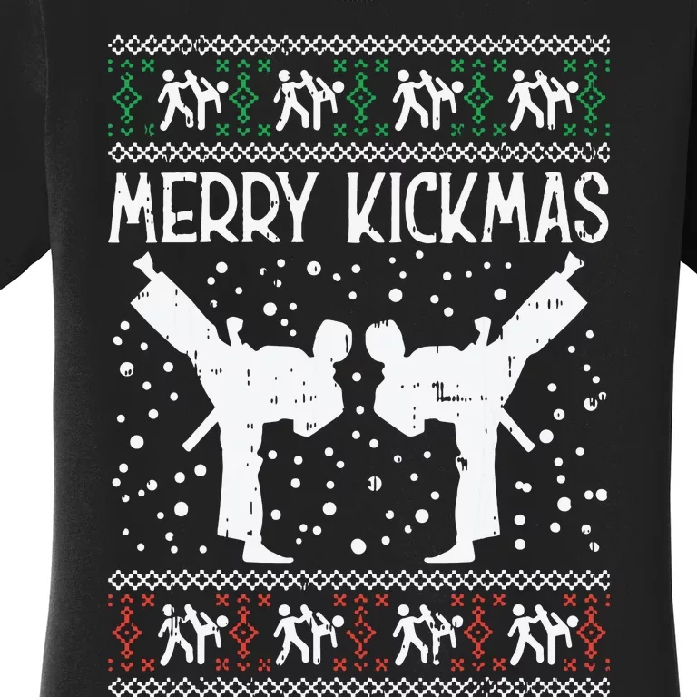 Merry Kickmas Ugly Christmas Karate Jiu Jitsu Martial Gift Women's T-Shirt