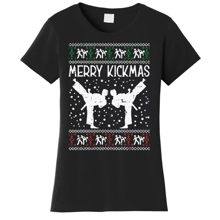 Merry Kickmas Ugly Christmas Karate Jiu Jitsu Martial Gift Women's T-Shirt