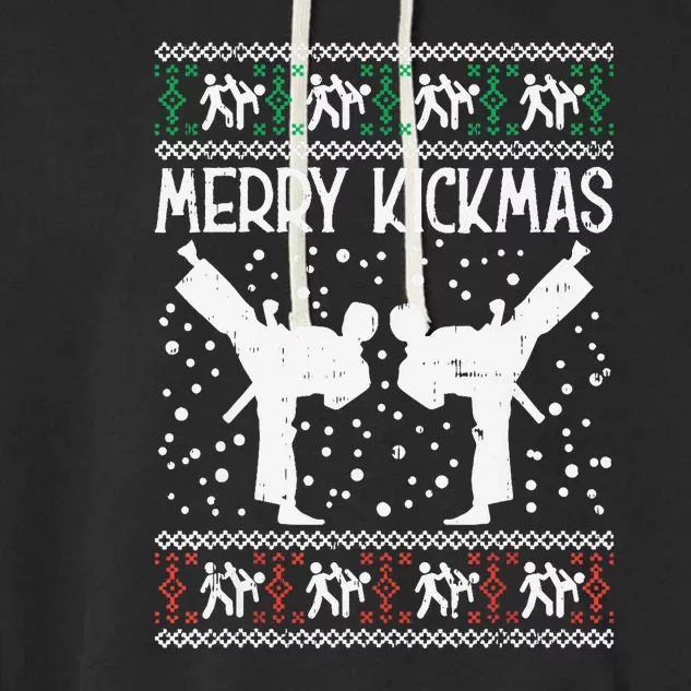 Merry Kickmas Ugly Christmas Karate Jiu Jitsu Martial Garment-Dyed Fleece Hoodie