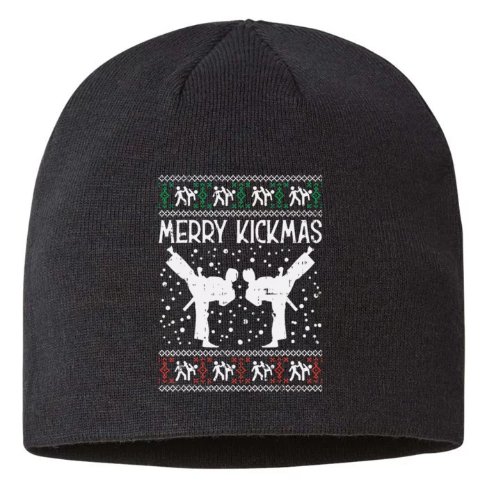 Merry Kickmas Ugly Christmas Karate Jiu Jitsu Martial Gift 8 1/2in Sustainable Knit Beanie