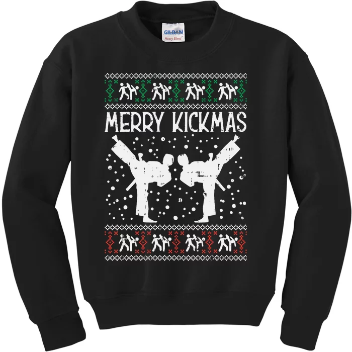 Merry Kickmas Ugly Christmas Karate Jiu Jitsu Martial Gift Kids Sweatshirt