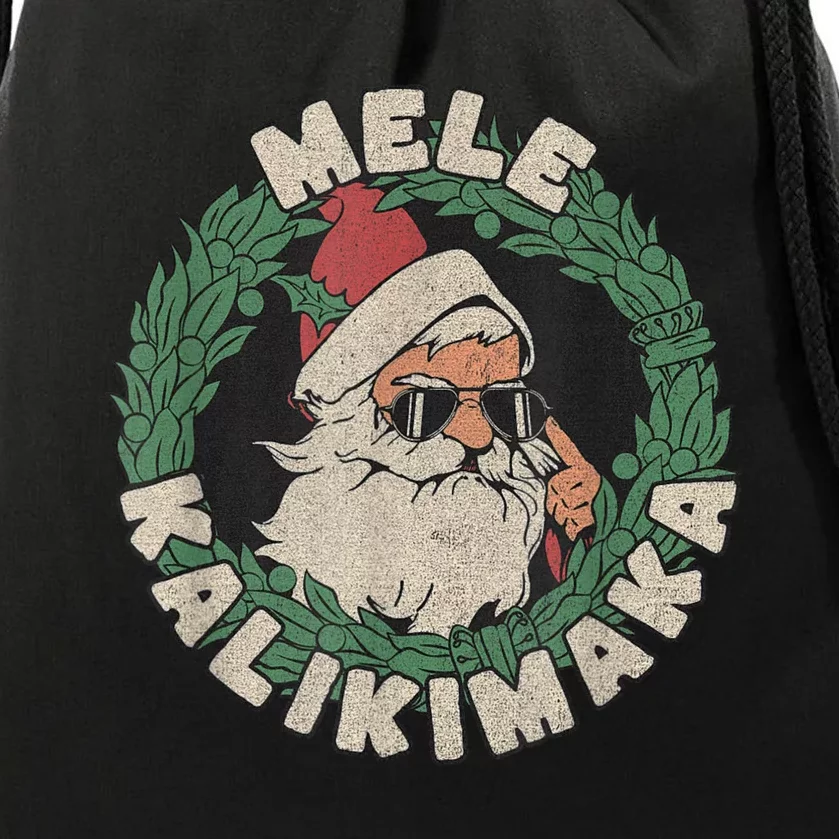 Mele Kalikimaka With Santa Drawstring Bag