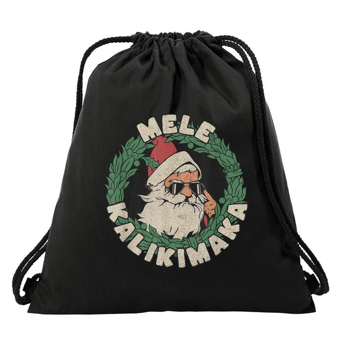 Mele Kalikimaka With Santa Drawstring Bag