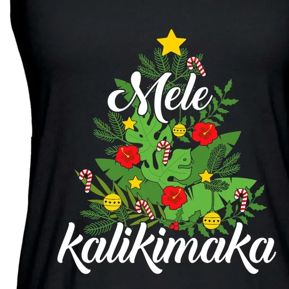 Mele Kalikimaka Xmas Tree For Hawaiian Hawaii Christmas Ladies Essential Flowy Tank