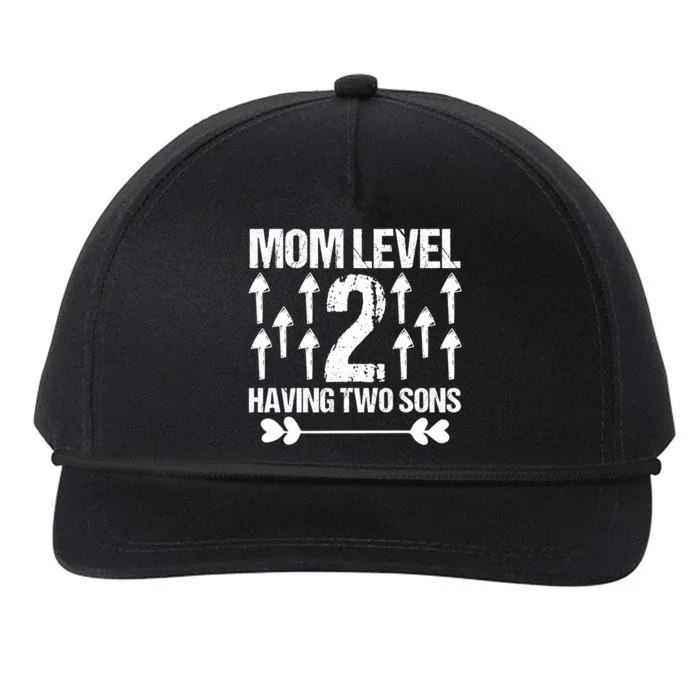 Mom Level 2 Having Two Sons Proud Mom Raising Sons 2nd Time Funny Gift Snapback Five-Panel Rope Hat