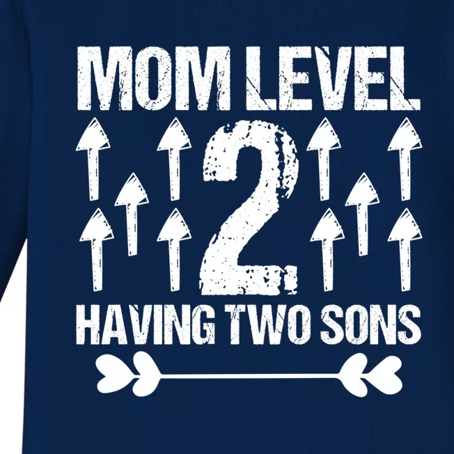 Mom Level 2 Having Two Sons Proud Mom Raising Sons 2nd Time Funny Gift Baby Long Sleeve Bodysuit