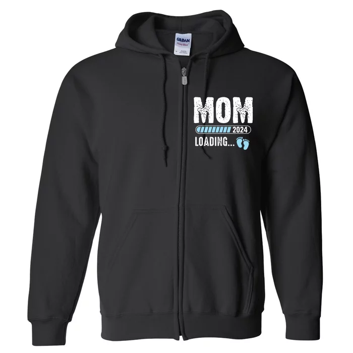 Mom Loading 2024 Funny Baby Announcement Soon To Be Mommy Full Zip Hoodie