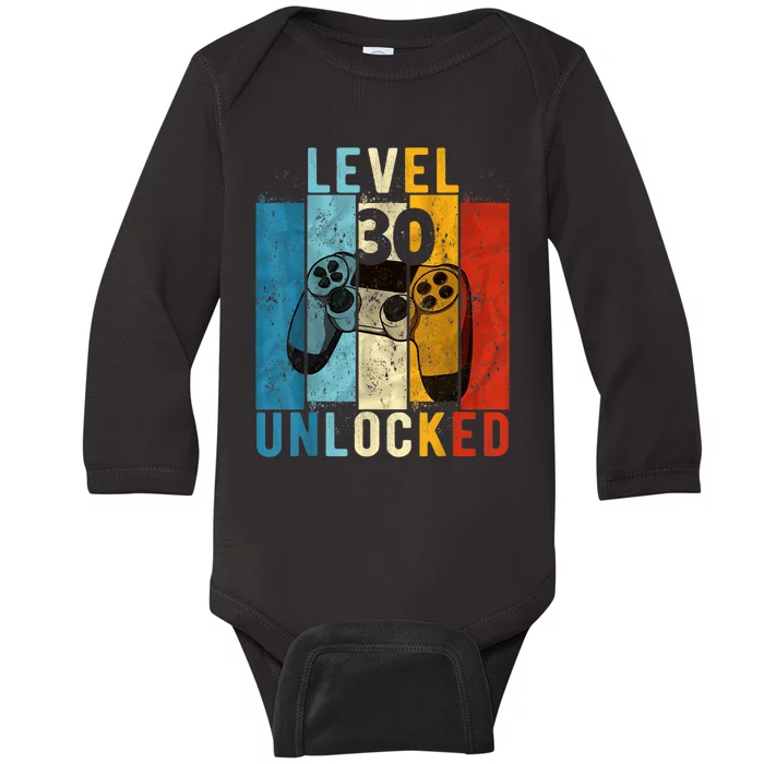 m.e.ns Level 30 Unlocked Video Gamer 30 Year Old 30th Birthday Gift Baby Long Sleeve Bodysuit