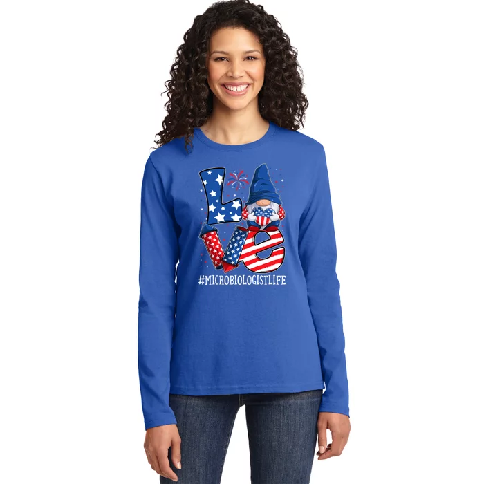 Microbiologist Love 4th Of July Gnome Usa Patriotic Gift Ladies Long Sleeve Shirt