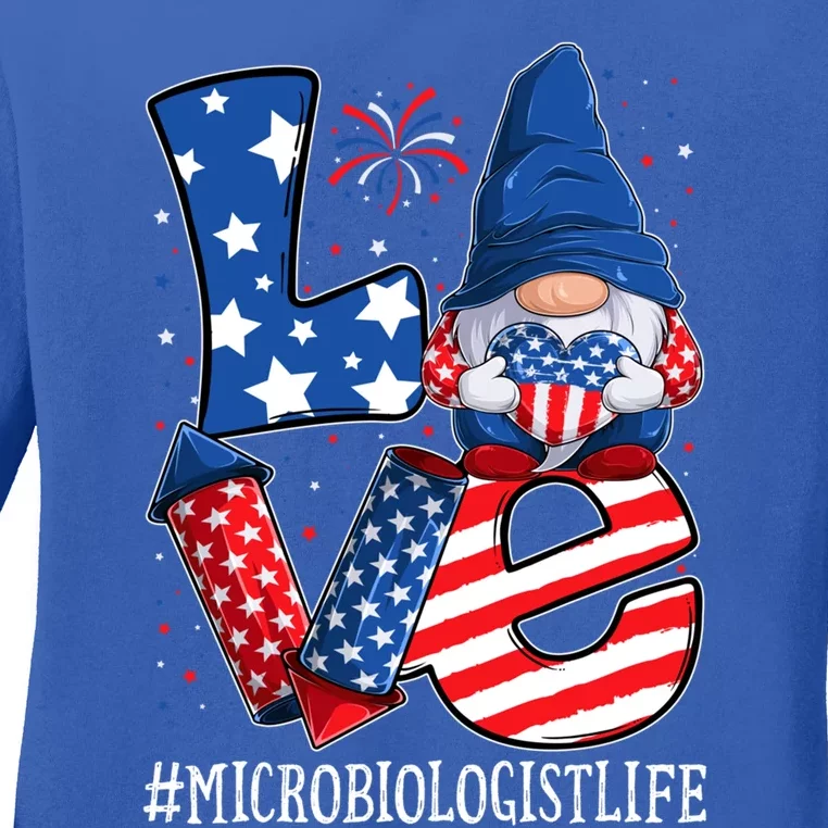 Microbiologist Love 4th Of July Gnome Usa Patriotic Gift Ladies Long Sleeve Shirt