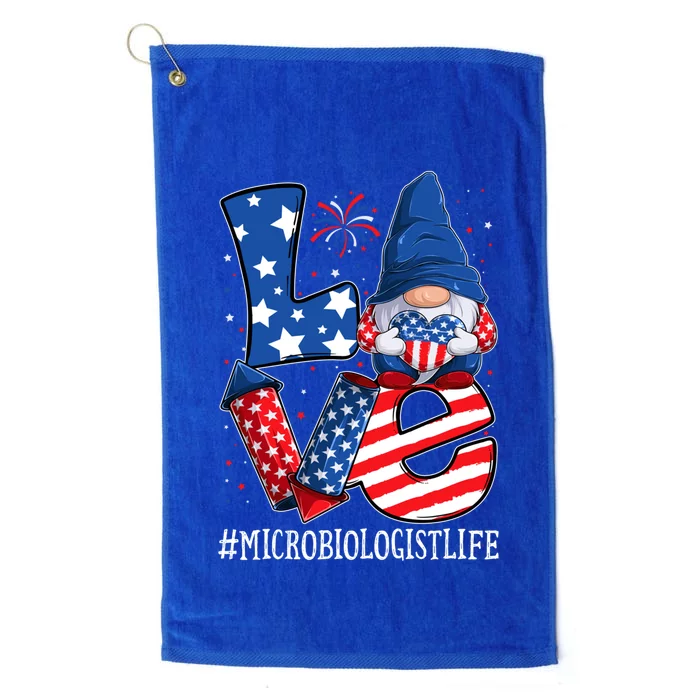 Microbiologist Love 4th Of July Gnome Usa Patriotic Gift Platinum Collection Golf Towel