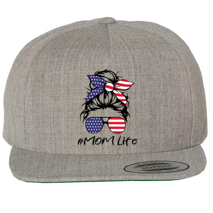 Mom Life 4th Of July Gifts For Mommy Wife Womens 4th Of July Mom Life Messy Bun Wool Snapback Cap