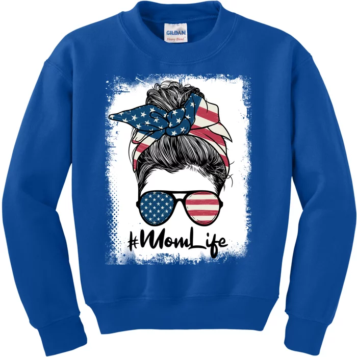 Mom Life 4th Of July Messy Bun Patriotic Hairdresser Gift Kids Sweatshirt