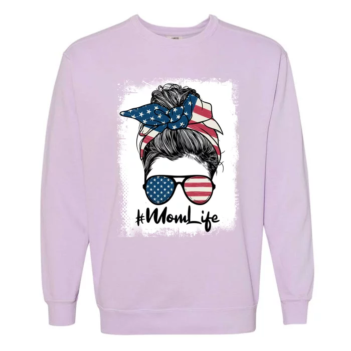 Mom Life 4th Of July Messy Bun Patriotic Hairdresser Gift Garment-Dyed Sweatshirt