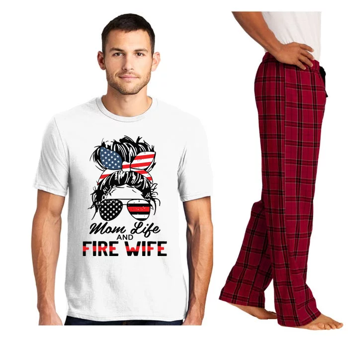 Mom Life And Fire Wife Firefighter American Flag 4th Of July Pajama Set