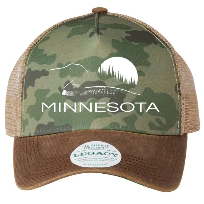 Minnesota Loon And Trees In Moonlight Gift Legacy Tie Dye Trucker Hat