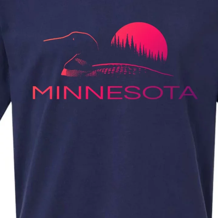 Minnesota Loon And Trees In Moonlight Gift Sueded Cloud Jersey T-Shirt