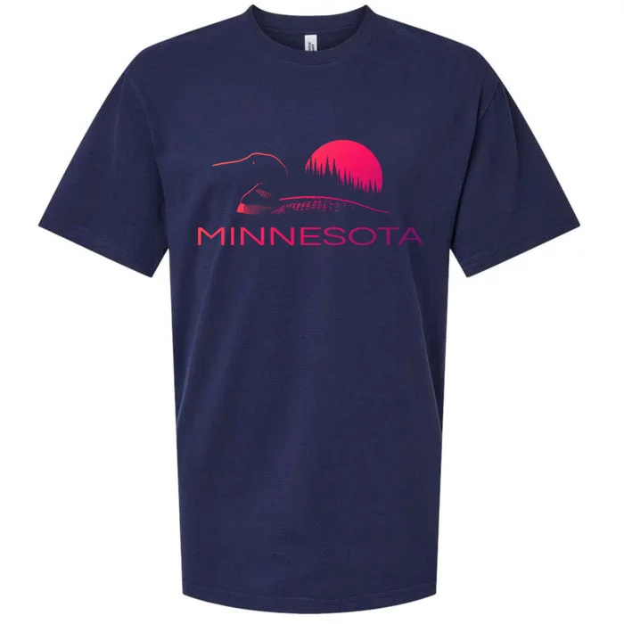 Minnesota Loon And Trees In Moonlight Gift Sueded Cloud Jersey T-Shirt